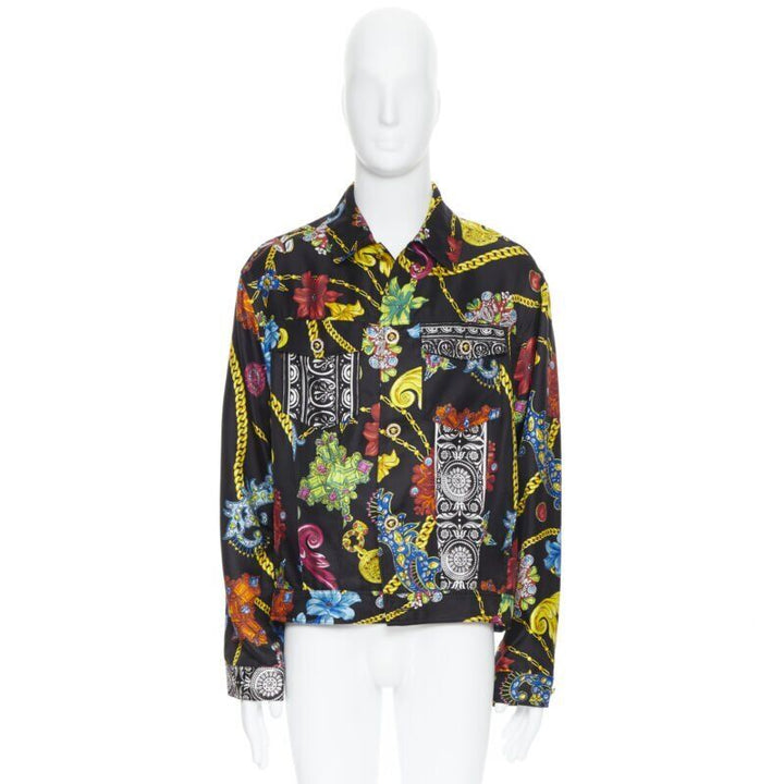 VERSACE 2019 Runway silk vintage jewel crystal Medusa button jacket EU52 XL