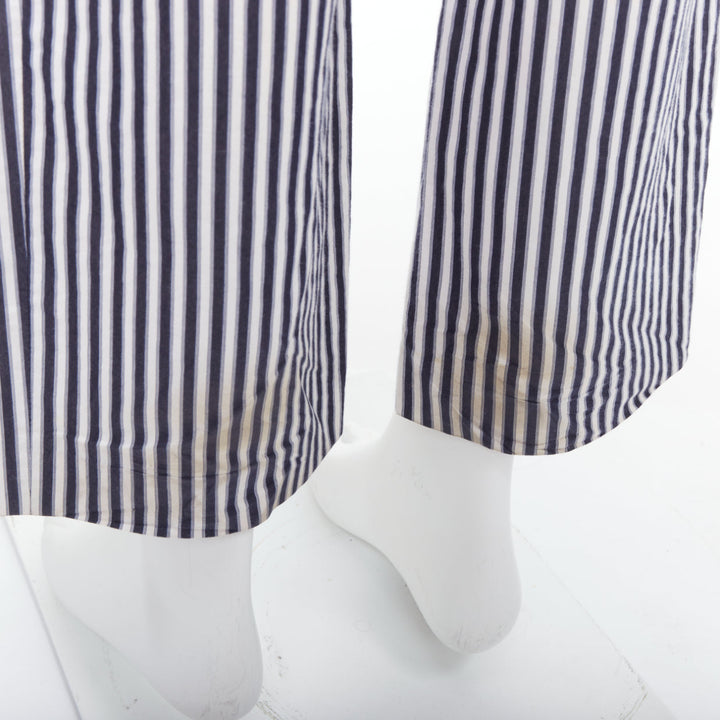 DRIES VAN NOTEN black white cotton striped black trim wide pants IT48 M