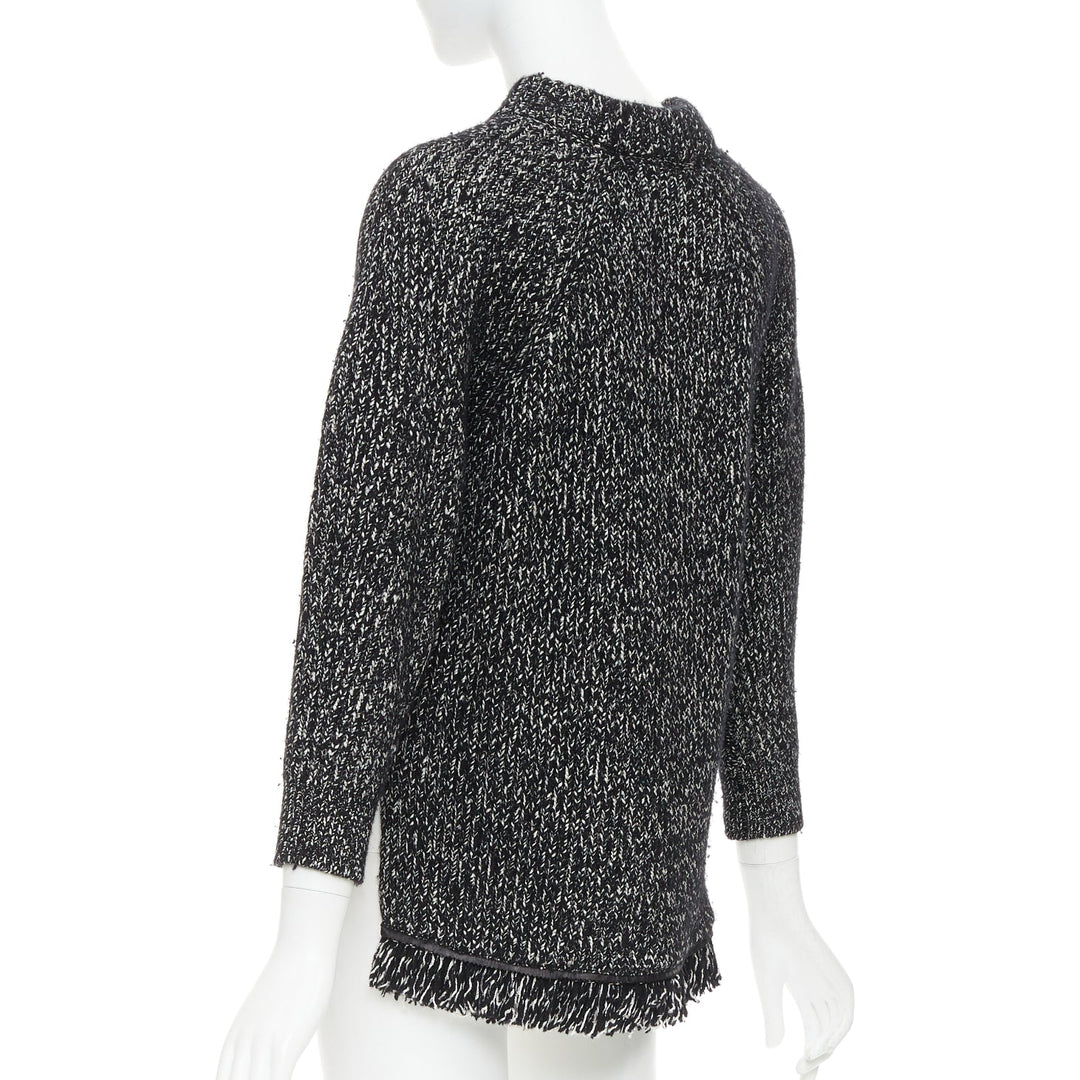 ALEXANDER MCQUEEN grey frayed fringe step hem raglan knit sweater S