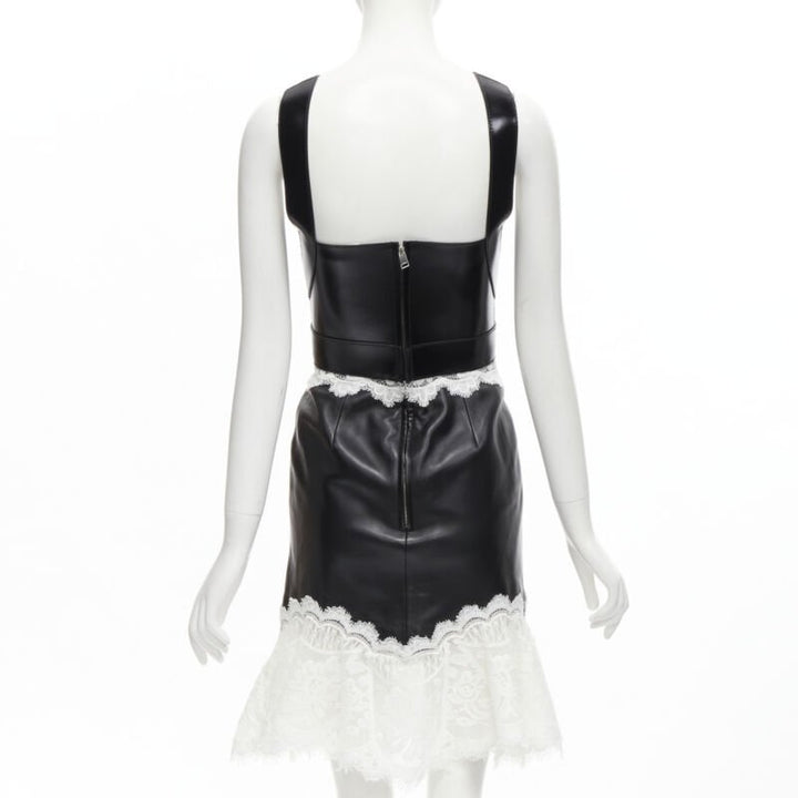 ALEXANDER MCQUEEN 2020 Runway black leather bustier white lace dress IT38 S