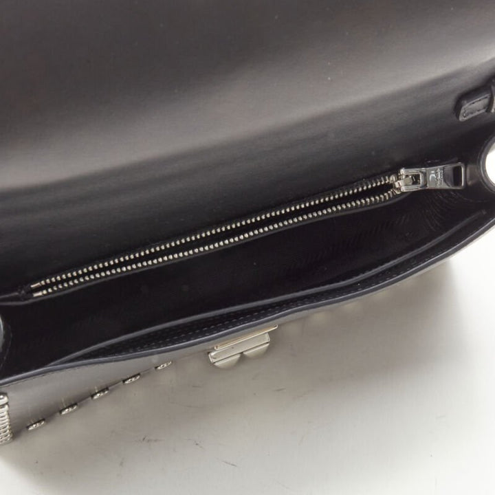 rare PRADA Elektra floral punk buckle pink silver studded flap crossbody bag