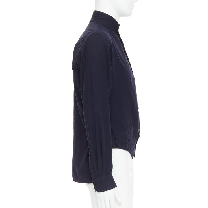 YOHJI YAMAMOTO HOMME navy hi neck cropped front flap pocketed overshirt JP3 L
