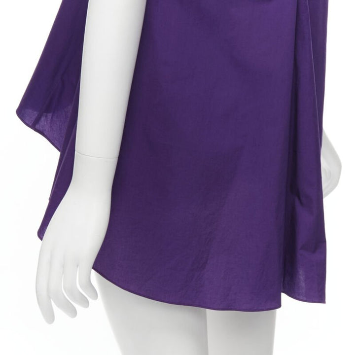 MARNI purple cotton V-neck drawstring peplum high low top IT40 S