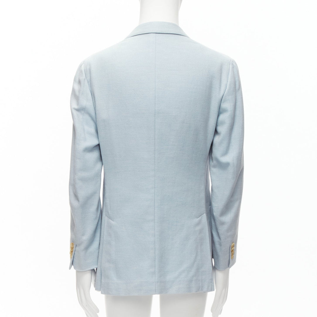 ISAIA Dustin 100% cotton light blue topstitch collar 3 pockets blazer IT50 L