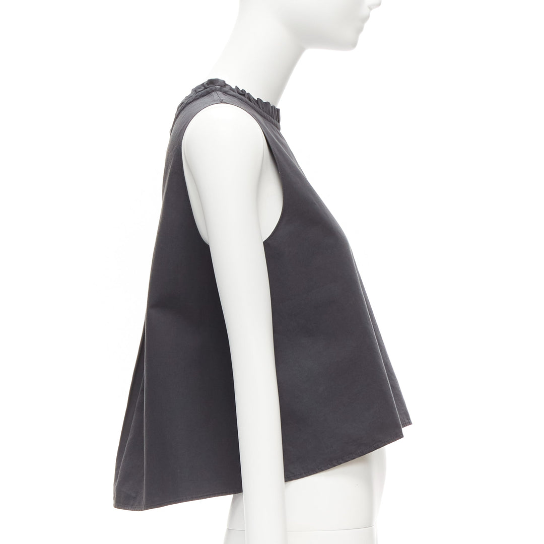 ATLANTIQUE ASCOLI charcoal grey ruffle collar dipped back boxy top US2 S