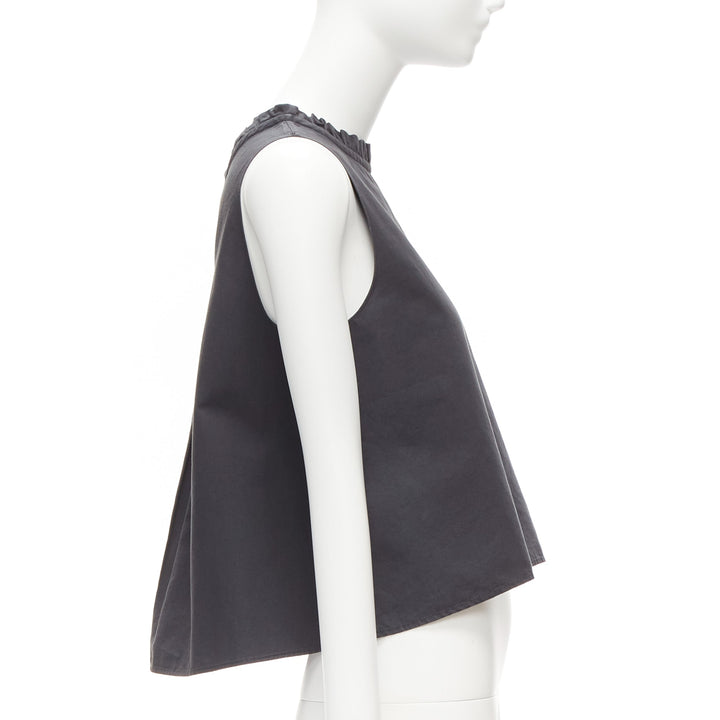 ATLANTIQUE ASCOLI charcoal grey ruffle collar dipped back boxy top US2 S