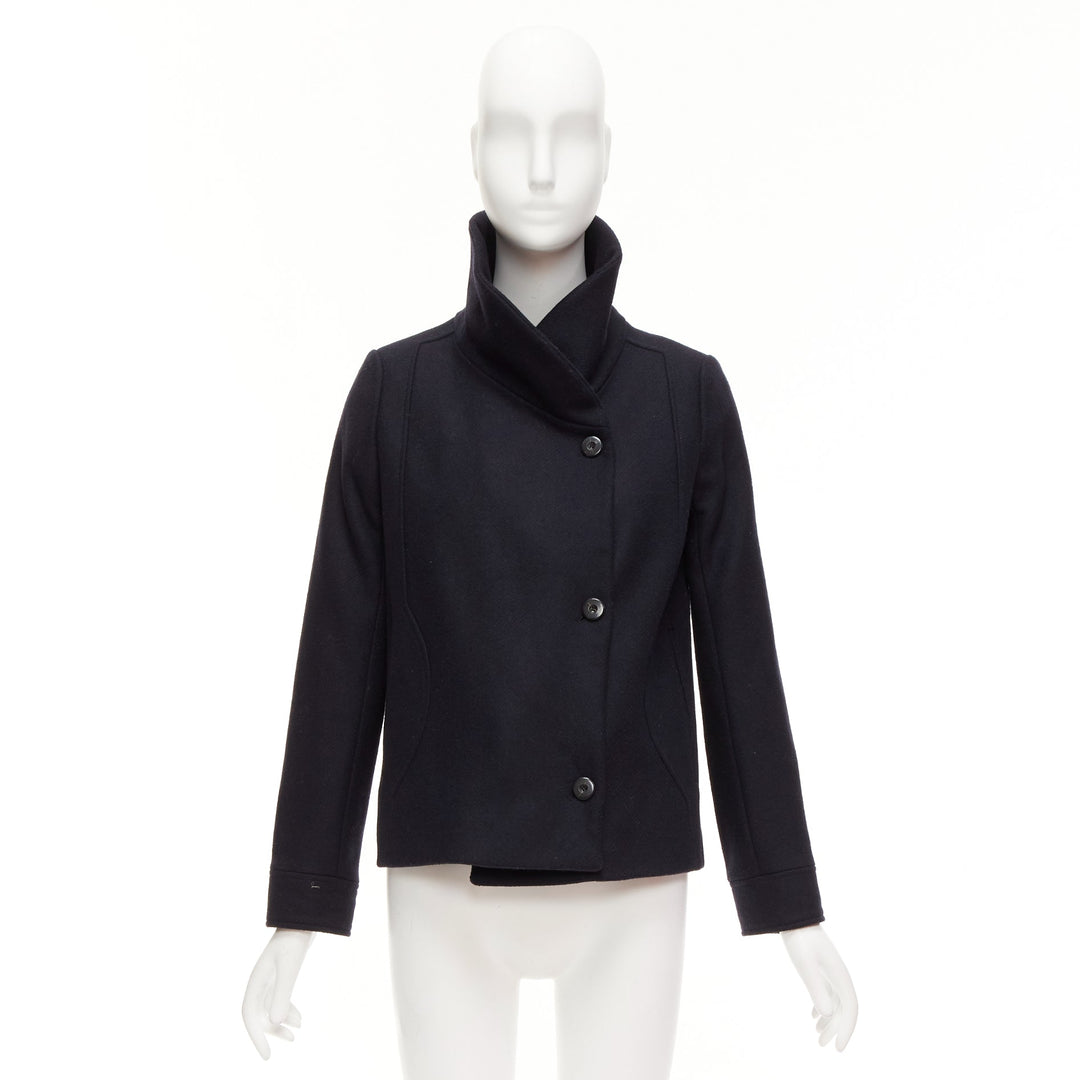BA&SH black wool blend shawl neck side wrap front short coat Sz1 S