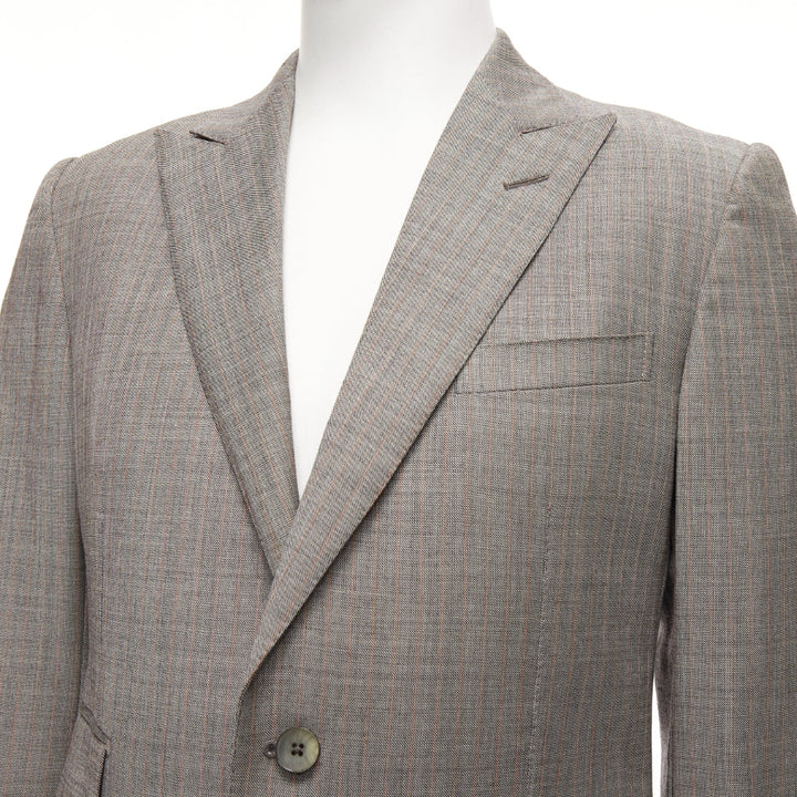 GUCCI 100% wool grey red checkered pocketed boxy long sleeve blazer IT50 L
