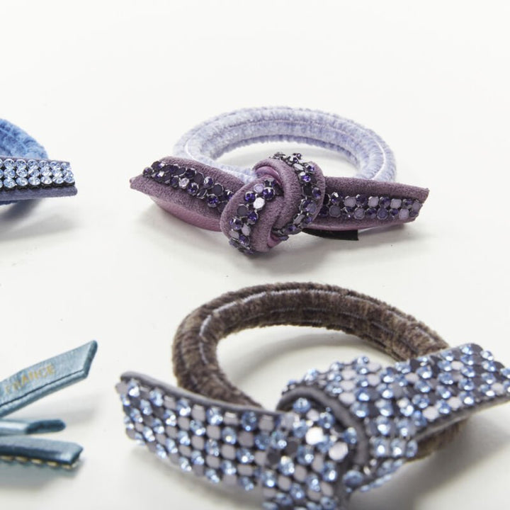ALEXANDRE DE PARIS Alexander Zouari LOT OF 4 crystal bow hair tie purple blue