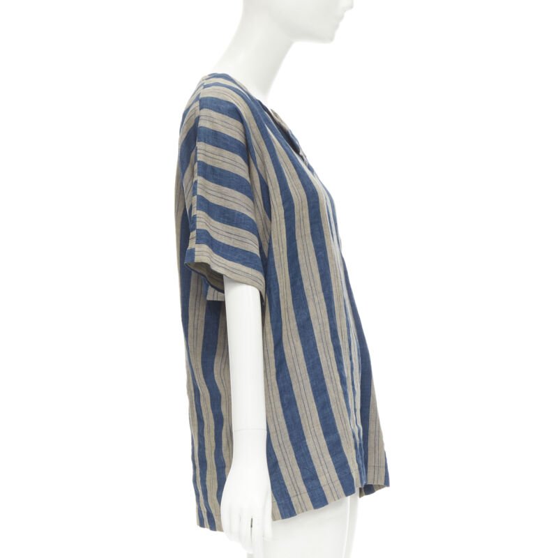 COMME DES GARCONS Vintage brown blue striped linen boxy fit shirt S