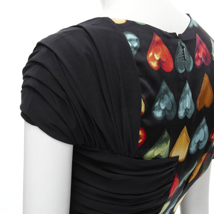 VERSACE 2019 Runway Jim Dine heart print gold safety pin dress IT38 XS