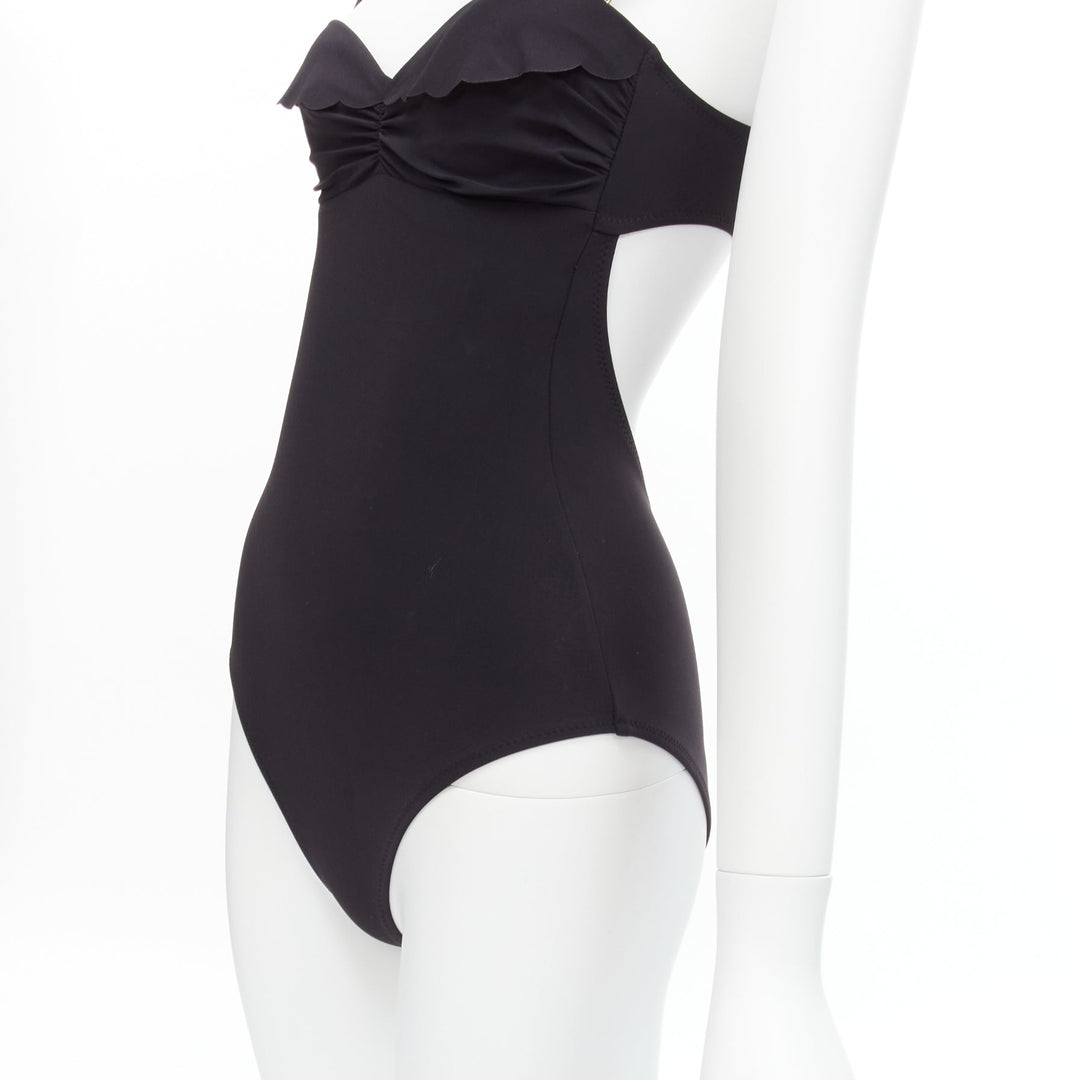 HEIDI KLEIN black gold logo clasp backless flutter one piece swimsuit US0 XS