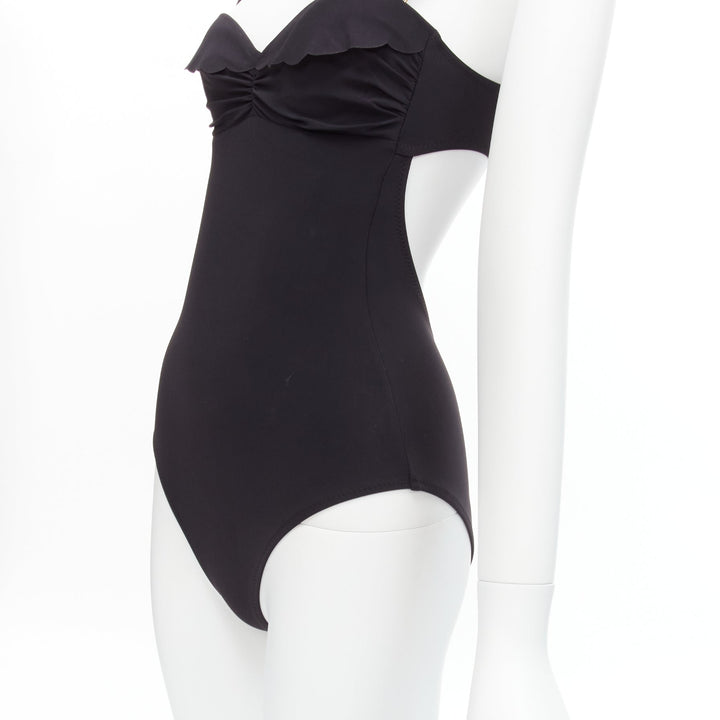 HEIDI KLEIN black gold logo clasp backless flutter one piece swimsuit US0 XS