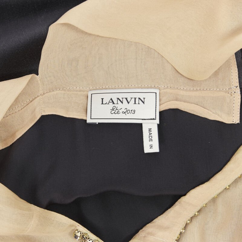 LANVIN Alber Elbaz 2013 nude illusion crystal necklace silk dress M