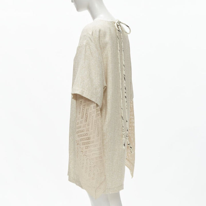 CHLOE 2019 Sandy Khaki speckle bohemian crochet sleeves layered dress FR40 M