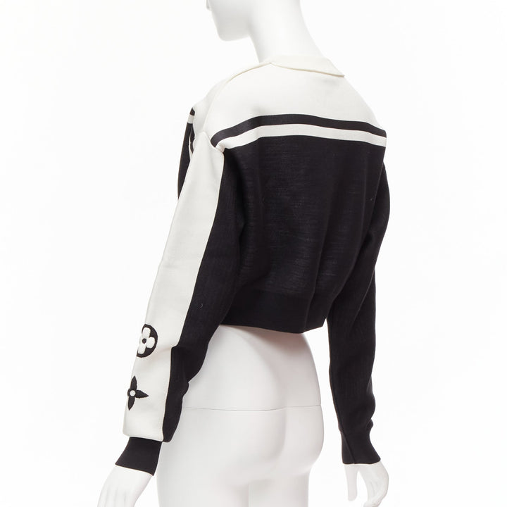 LOUIS VUITTON 2022 Runway black white floral motif cropped sweater XXS