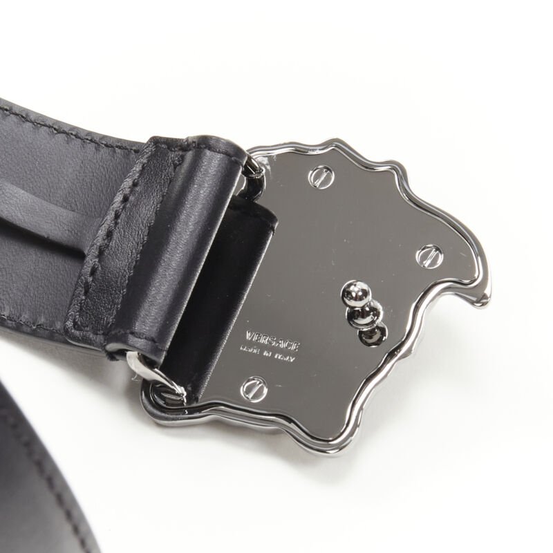 VERSACE La Medusa ruthenium silver buckle black leather belt 110cm 42-46"