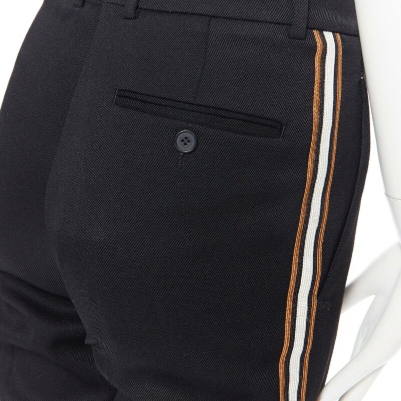 CALVIN KLEIN Raf Simons 2018 black white gold trim straight leg trousers US0 XXS