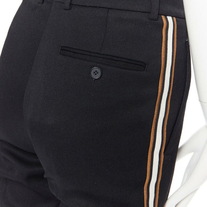CALVIN KLEIN Raf Simons 2018 black white gold trim straight leg trousers US0 XXS