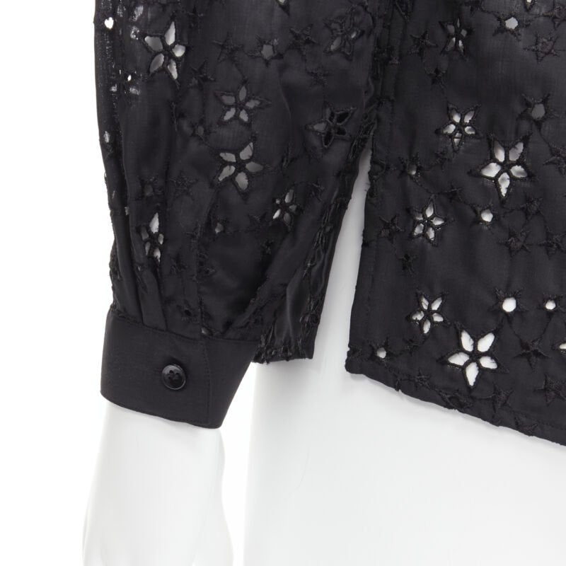 SAINT LAURENT 2018 black star embroidery anglais collarless shirt EU38 S