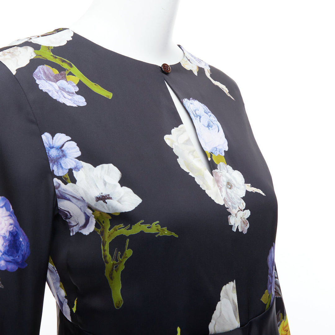 ACNE STUDIOS 2017 Bahari purple black floral silky flare cut out top FR34 XS
