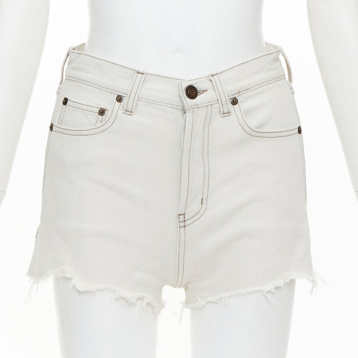 SAINT LAURENT 2021 light grey washed cotton distressed mini shorts 25"