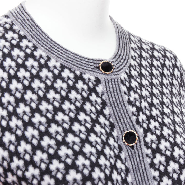 CHANEL black white cashmere velvet buttons crew cardigan FR38 M