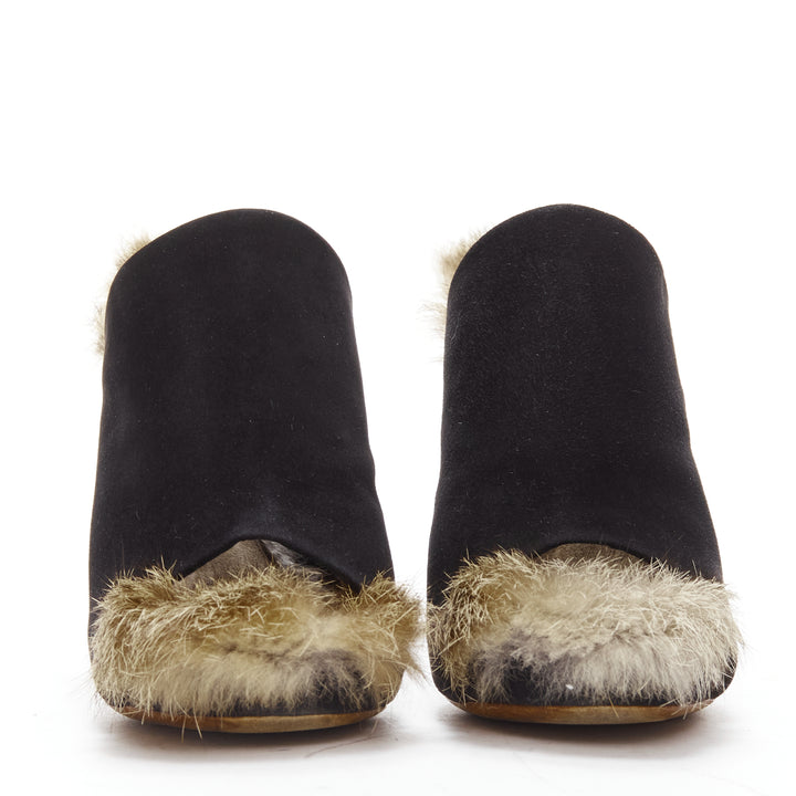 OLD CELINE Phoebe Philo 2010 Runway black suede fur mules EU36