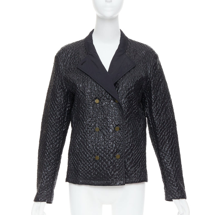LANVIN black textured fabric double breasted cropped jacket FR42 XL