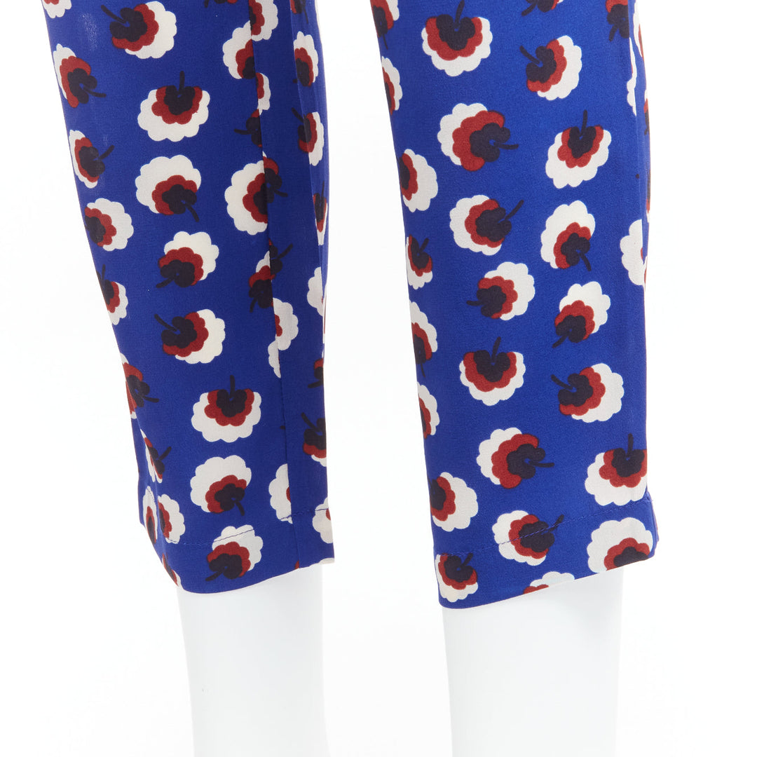STELLA MCCARTNEY 2014 blue floral 100% silk elasticated waist pants IT36 XXS