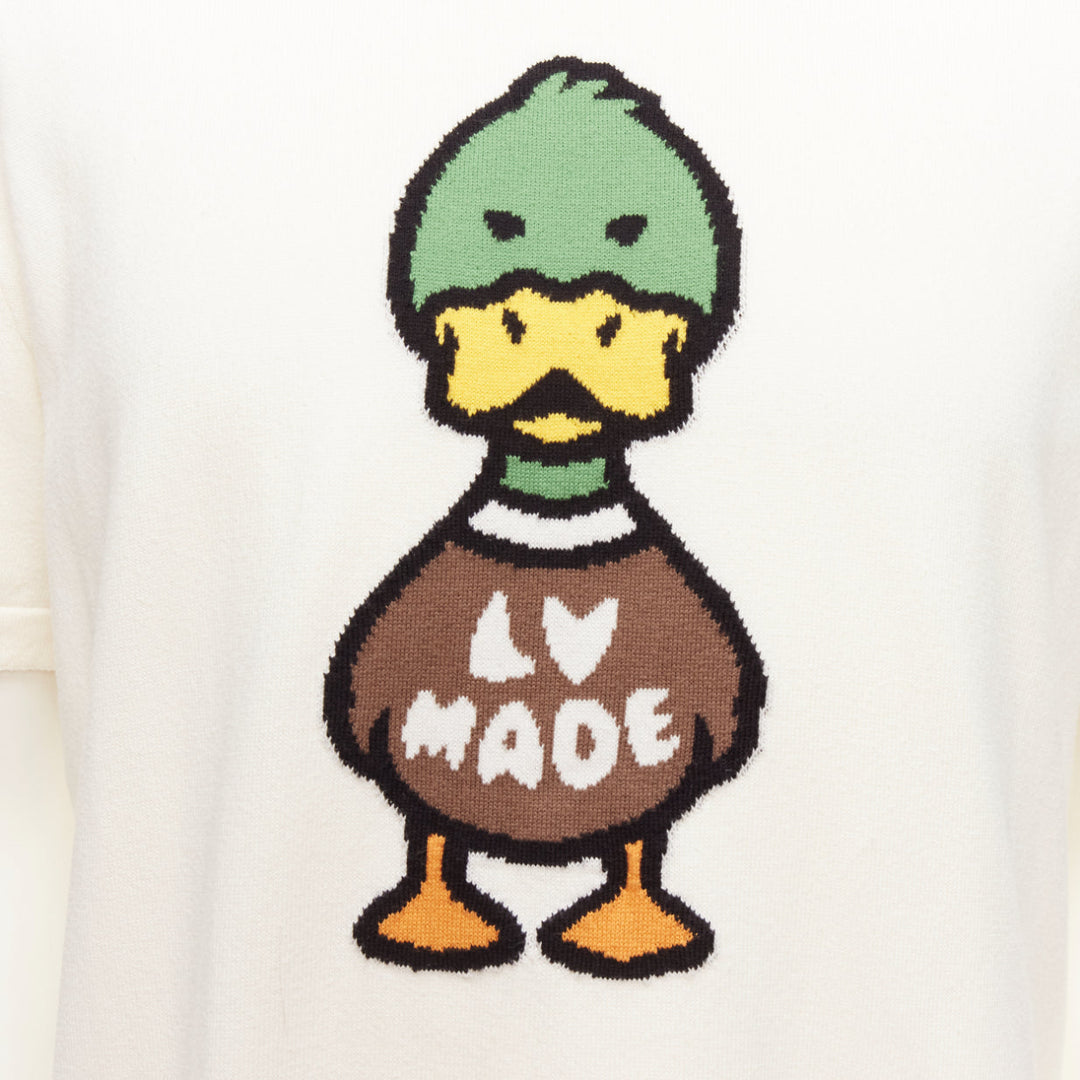 LOUIS VUITTON Nigo LV Made Duck cream intarsia jacquard knit top S