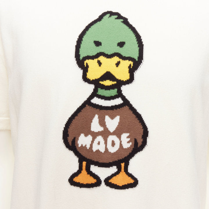 LOUIS VUITTON Nigo LV Made Duck cream intarsia jacquard knit top S