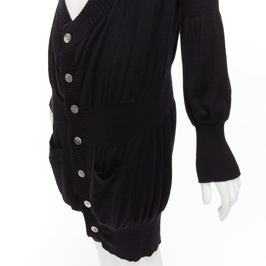 JUNYA WATANABE 2006 black wool low cut long button up cardigan sweater S