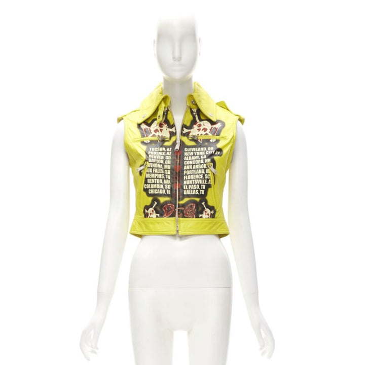 D&G DOLCE GABBANA Vintage 2001 yellow Modern Beauty rock leather biker IT38 XS