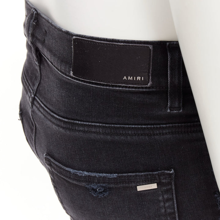 AMIRI black charcoal distressed brown pleated inserts washed skinny jeans 31"