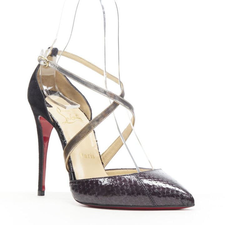 CHRISTIAN LOUBOUTIN Cross Blake black leather metallic cross strap pump EU36