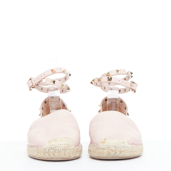 VALENTINO Rockstud pink leather gold studs espadrille sandals EU37