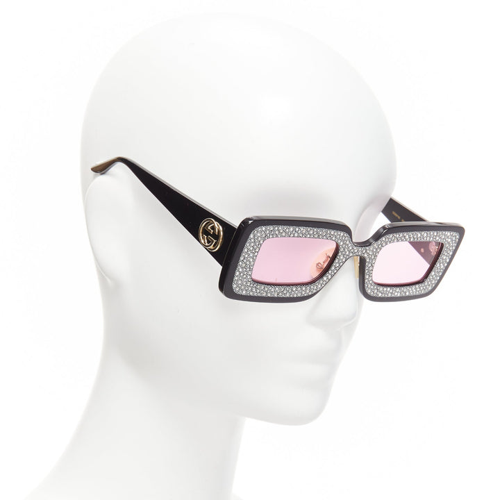 GUCCI GG0974S silver crystal frame pink lens rectangular sunnies