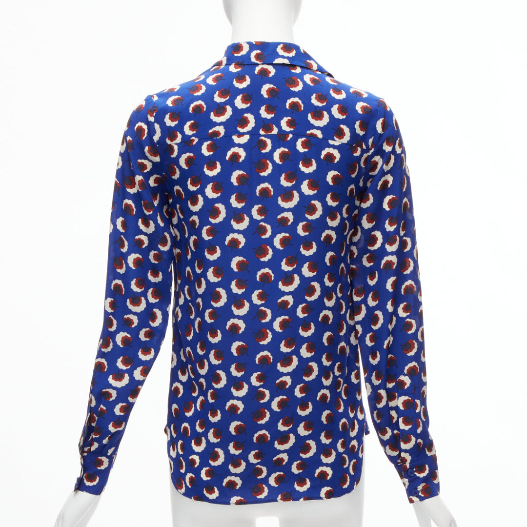 STELLA MCCARTNEY 2014 % silk blue red white floral bishop sleeve shirt IT36 XS