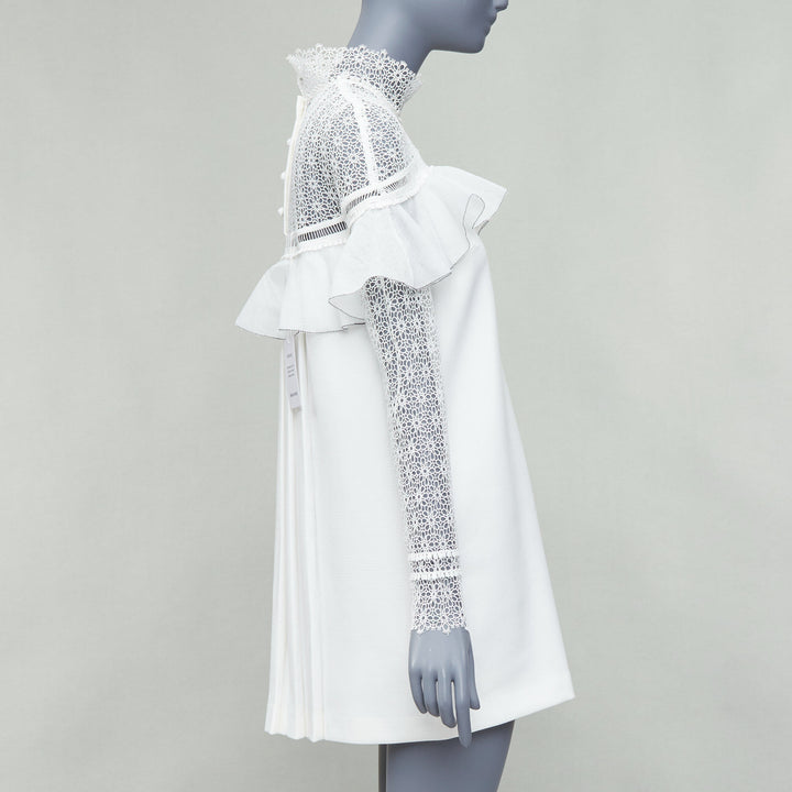 SELF PORTRAIT Military Cape Shoulder white floral lace ruffle dress UK4 XXS