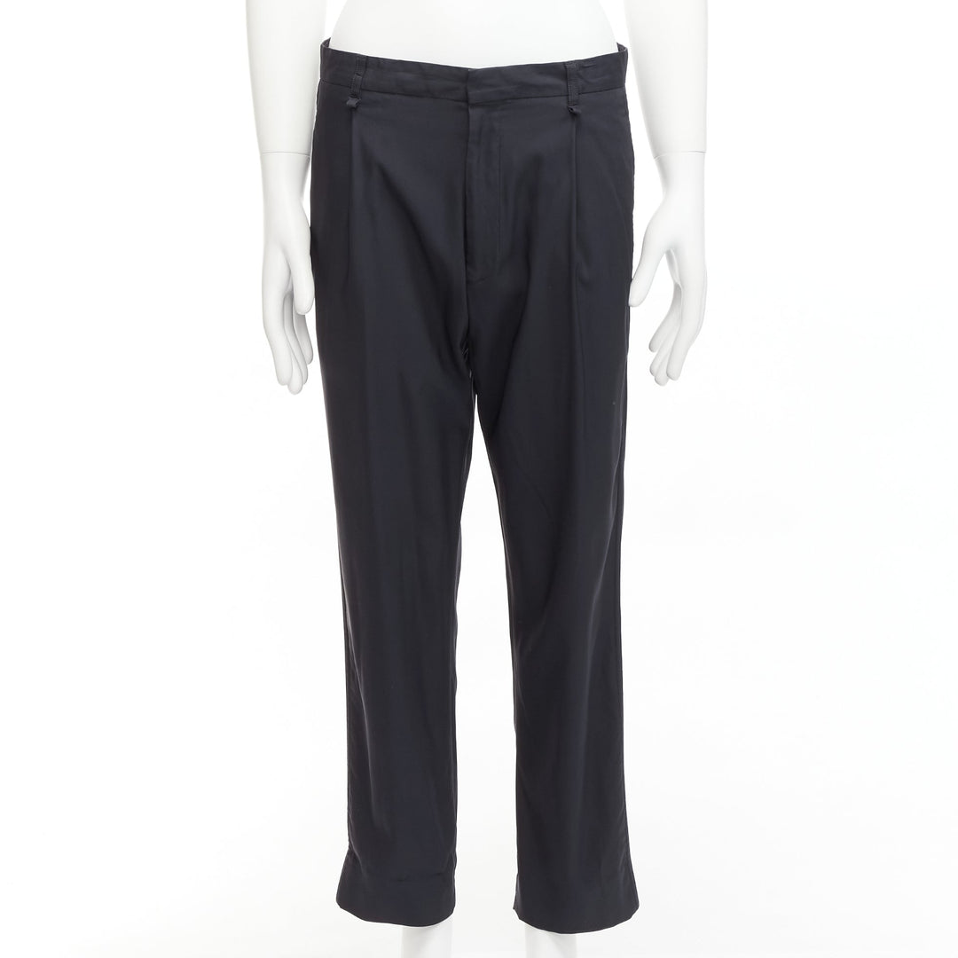 LANVIN navy viscose blend front pleats classy tapered dress pants IT46 S