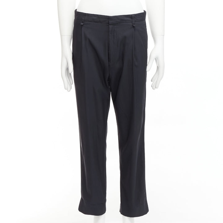 LANVIN navy viscose blend front pleats classy tapered dress pants IT46 S