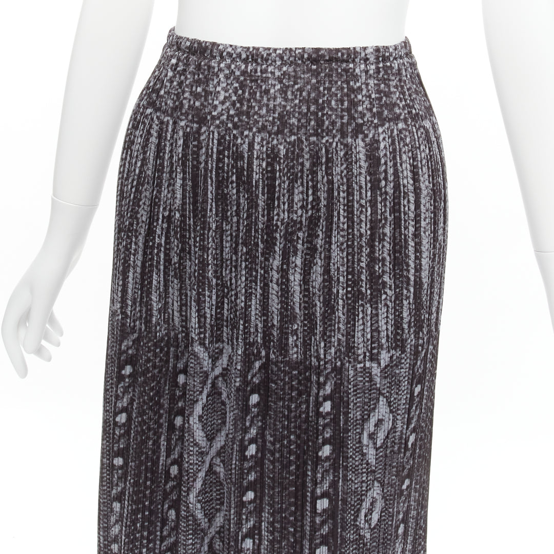 ISSEY MIYAKE PLEATS PLEASE grey black cable knit print pleated midi skirt JP2 M