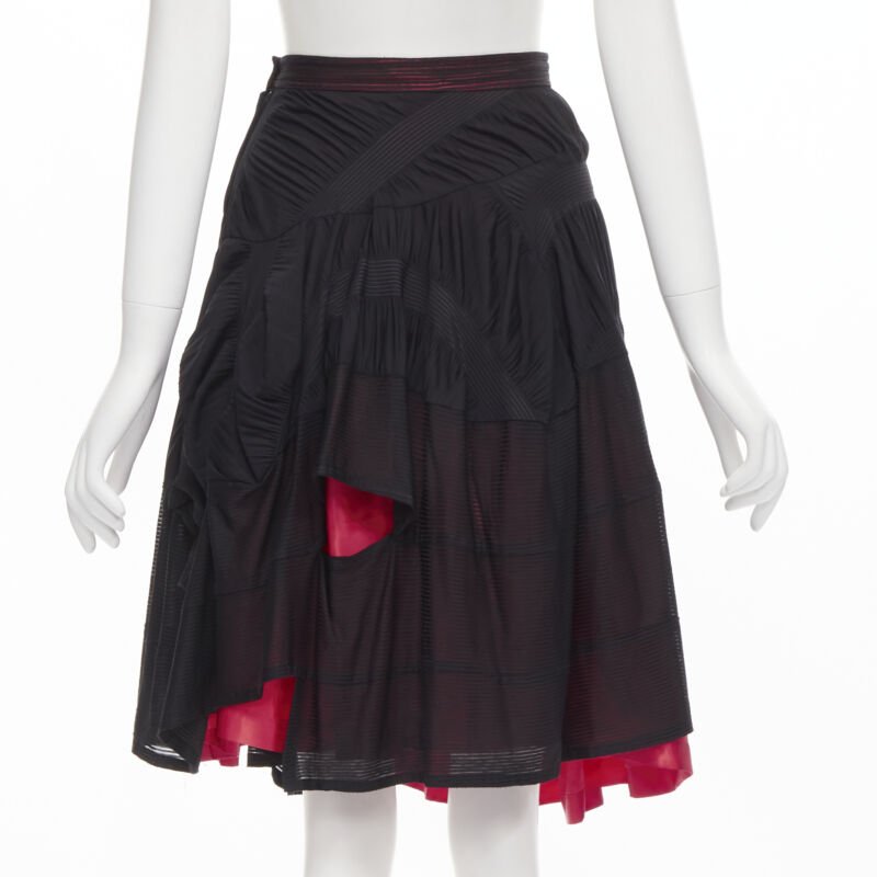 vintage Runway COMME DES GARCONS 80's black red shirred ruffle layered skirt S