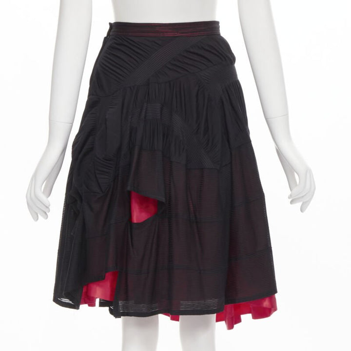 vintage Runway COMME DES GARCONS 80's black red shirred ruffle layered skirt S