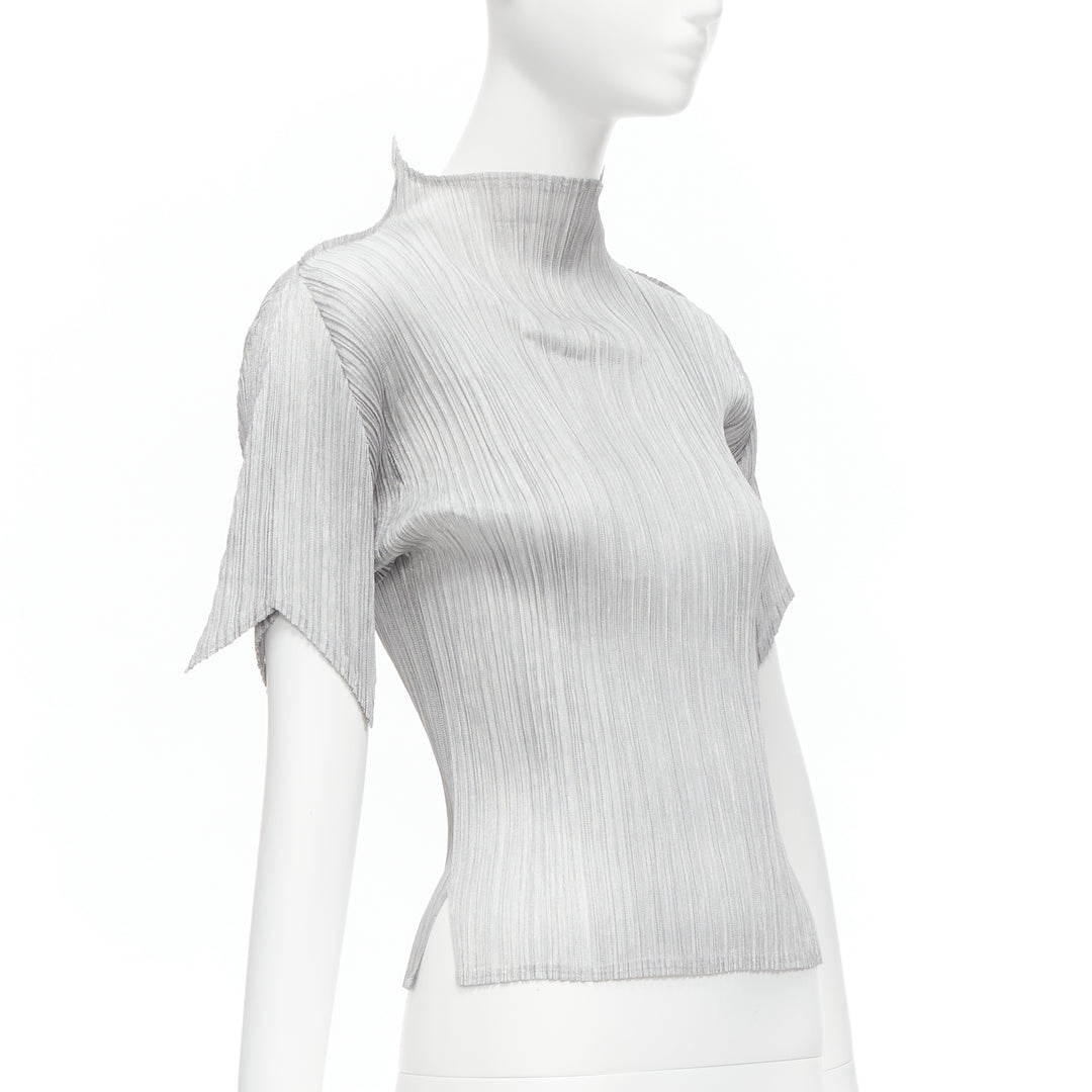 ISSEY MIYAKE PLEATS PLEASE silver spike collar angular cut pleats top JP3 L