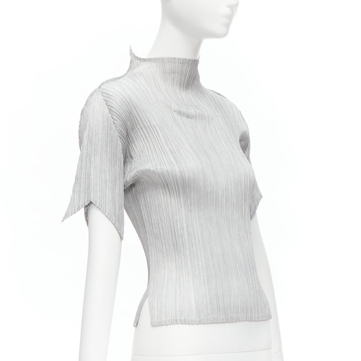 ISSEY MIYAKE PLEATS PLEASE silver spike collar angular cut pleats top JP3 L