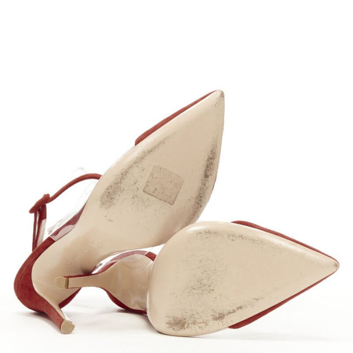GIANVITO ROSSI Plexi red suede clear PVC ankle strap pump EU38.5