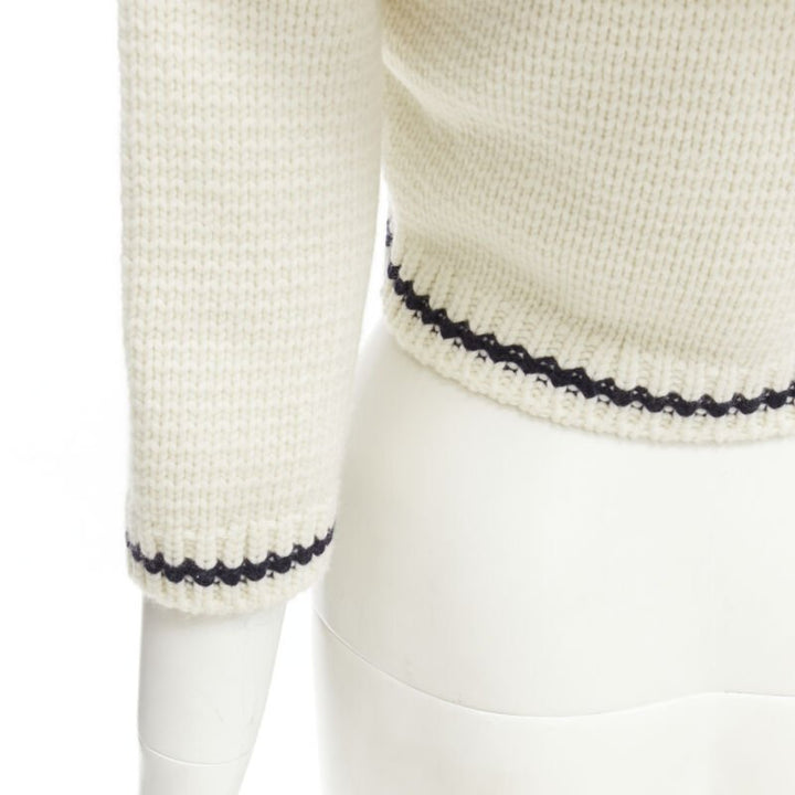 CHRISTIAN DIOR 2021 Mariniere wool cashmere beige sailor collar cardigan FR34 XS