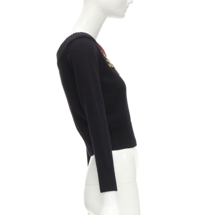 ALEXANDER MCQUEEN 2021 cashmere black coral crystal embroidery sweater S